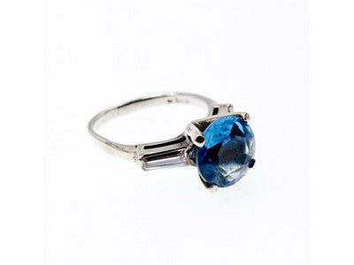 925 Sterling Silver Blue Topaz & Quartz Ring Size 6.5