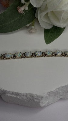 925 Sterling Silver Gold Plated Shiny Opal Bracelet Size 7