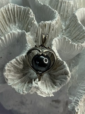 925 Sterling Silver Hematite Heart Pendant Length 1.1 Inch