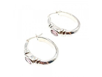 925 Sterling Silver Amethyst Classic Hoop Earrings