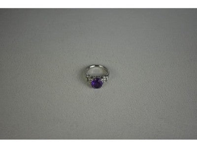 925 Sterling Silver Amethyst & Colorless Topaz Ring Size 6.5