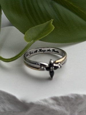 925 Sterling Silver Sapphire & Diamond Cross Ring Size 8.5