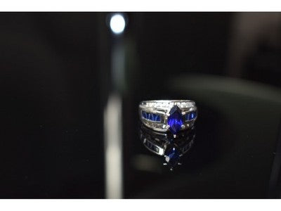 925 Sterling Silver London Blue & White Topaz Ring Size 6.5