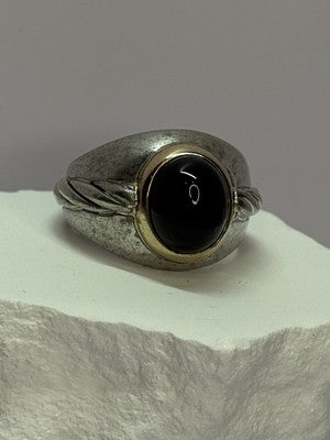 925 Sterling Silver & 14K Gold Bezel  Agate Ring Size 9.5