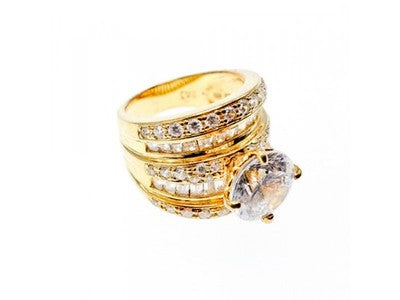 925 Sterling Silver Gold Plated CZ Ring Size 6.5
