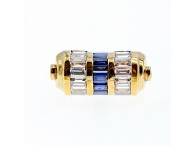 925 Sterling Silver Gold Plated Sapphires & CZ Ring Size 7