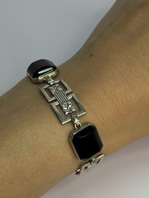 Vintage 925 Sterling Silver Onyx Bracelet Length 7 Inch