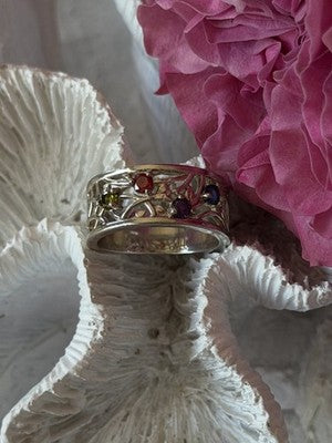 925 Sterling Silver Multi Color Spinel Ring Size 7