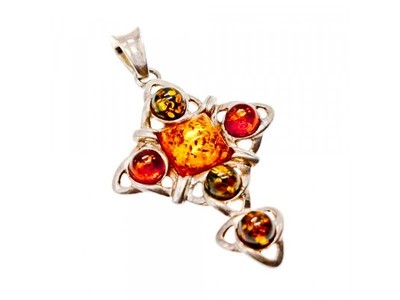 925 Sterling Silver Multicolor Amber Pendant