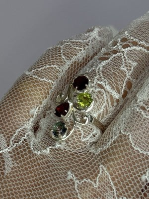 925 Sterling Silver Alexandrite, Garnet & Peridot Ring Size 6.5