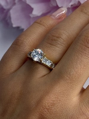 925 Sterling Silver Gold Plated CZ Ring Size 7