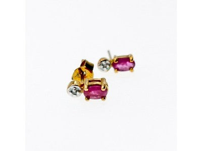 925 Sterling Silver Gold Plated Pink Topaz & Diamond Stud Earrings