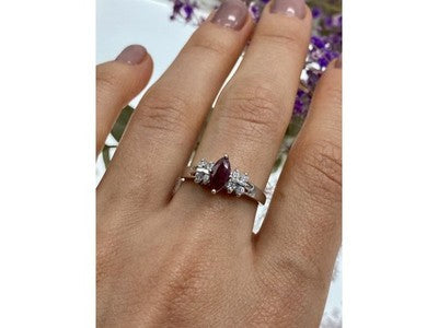 925 Sterling Silver Rubellite & CZ Ring Size 9