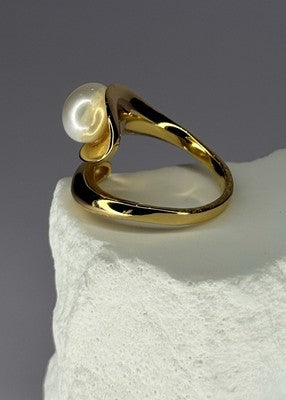 925 Sterling Silver Gold Plated Pearl Ring Size Adjustable