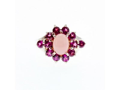 925 Sterling Silver Agate & Spinel "Flower" Ring Size 7