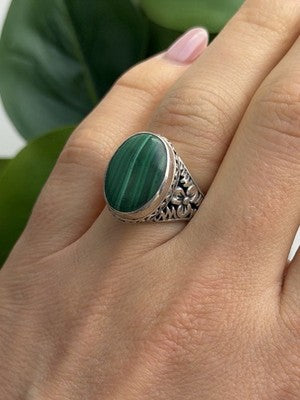 Vintage 925 Sterling Silver Malachite Ring Size 7