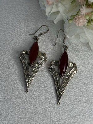 Vintage 925 Sterling Silver Agate Earrings Length 2.60 Inch
