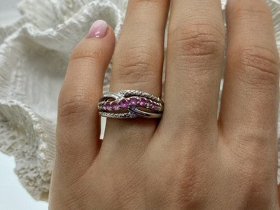 925 Sterling Silver Pink Spinel Ring Size 7.25