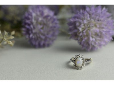 Vintage 925 Sterling Silver Opal & Quartz Ring Size 5.5