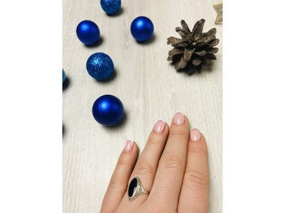925 Sterling Silver Black Nephrite Ring Size 6.5