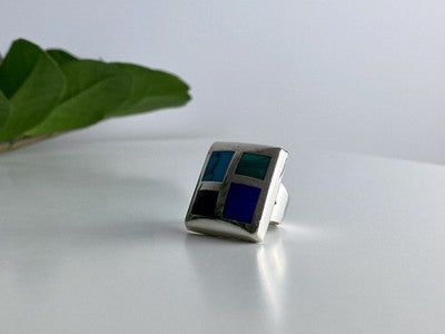 925 Sterling Silver Multicolor Agate Ring Size 5.5