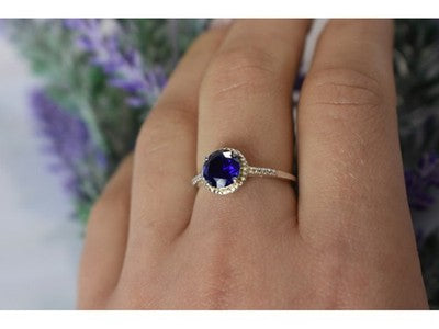 925 Sterling Silver Sapphire Classic Ring Size 8