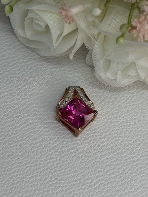 925 Sterling Silver Gold Plated Pink Topaz Pendant Length 0.80 Inch