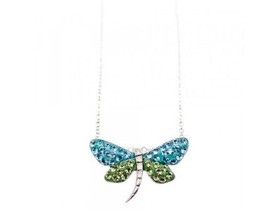 925 Sterling Silver CZ & Enamel "Dragonfly" Chain With Pendant