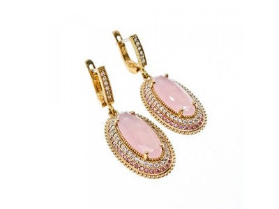 925 Sterling Silver Gold Plated Pink Alpanite & CZ Set