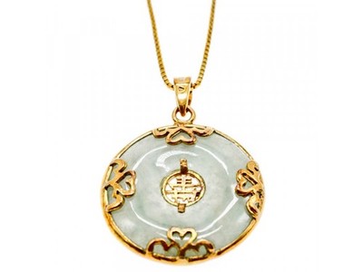 925 Sterling Silver Gold Plated Nephrite Chain With Pendant Italy