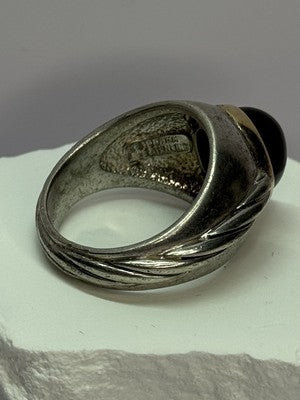 925 Sterling Silver & 14K Gold Bezel  Agate Ring Size 9.5