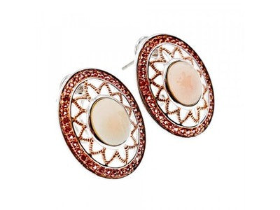925 Sterling Silver Mother OF Pearl & Hessonite Earrings