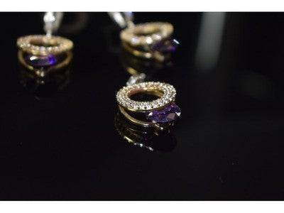 925 Sterling Silver with Gilding Violet Alpanite & CZ Set