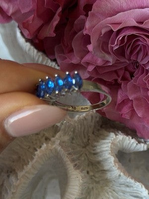 925 Sterling Silver Sapphire Ring Size 8