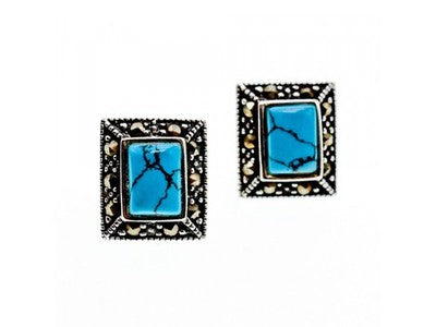 925 Sterling Silver Turquoise & Marcasites Earrings