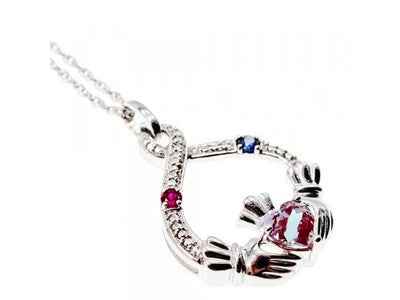 925 Sterling Silver Alexandrite, Rubellite & Sapphire Chain With Pendant