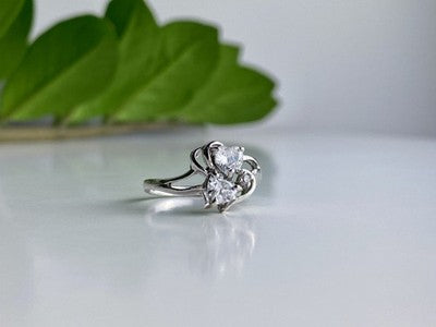 925 Sterling Silver White CZ "Hearts" Ring Size 9