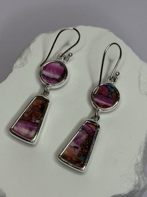 925 Sterling Silver Pink Oyster Turquoise Earrings Length 2 Inch
