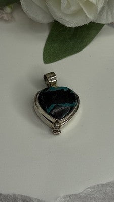 925 Sterling Silver Heart Locket Malachite Pendant
