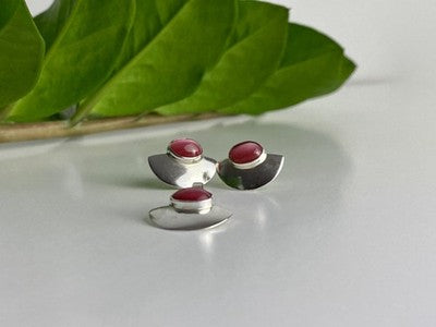 925 Sterling Silver Pink Agate Stud Earrings & Pendant Set