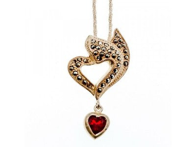 925 Sterling Silver Almandine & Marcasites Chain With Pendant
