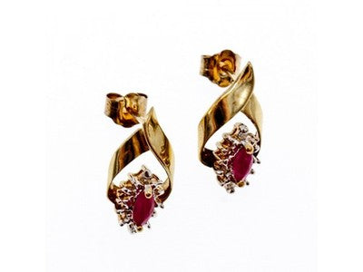 10K Yellow Gold Ruby & Diamonds Earrings