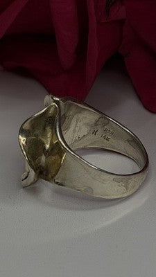 Vintage 925 Sterling Silver & 14K Yellow Gold Part Garnet Ring Size 8