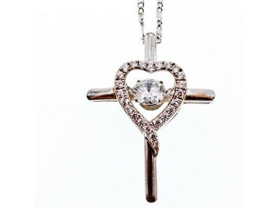 925 Sterling Silver CZ "Heart" Pendant-Cross Japan