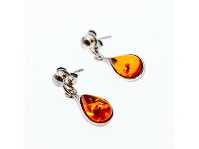 925 Sterling Silver Amber "Drop" Earrings