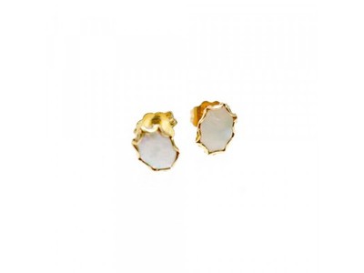 14K Yellow Gold White Opal Earrings