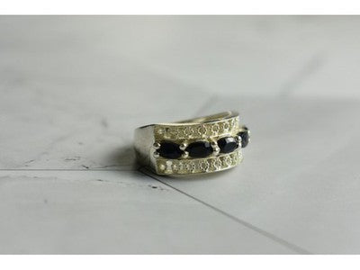 925 Sterling Silver Sapphires Openwork Ring Size 6.5