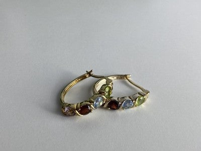925 Sterling Silver Gold Plated Multi Gemstones Earrings