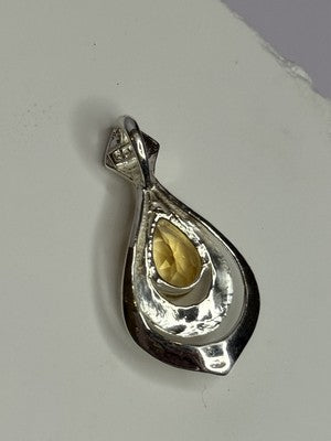 925 Sterling Silver Citrine Pear Pendant Length 1.3 Inch