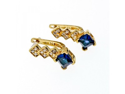 925 Sterling Silver Gold Plated Alpanite & CZ Earrings Turkey